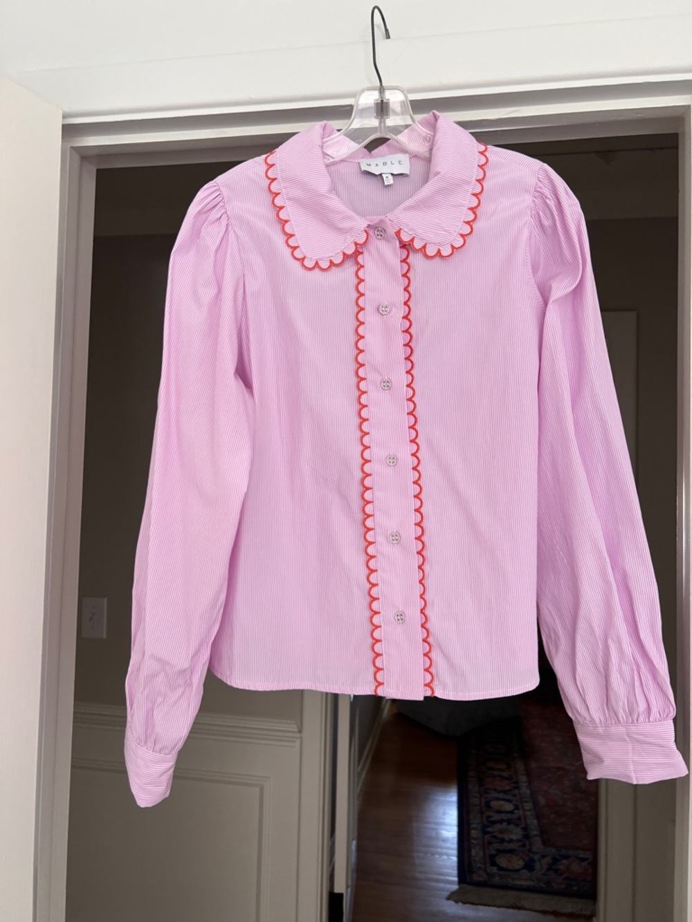 Apiece Apart Pink Scallop-Trim Button-Front Blouse